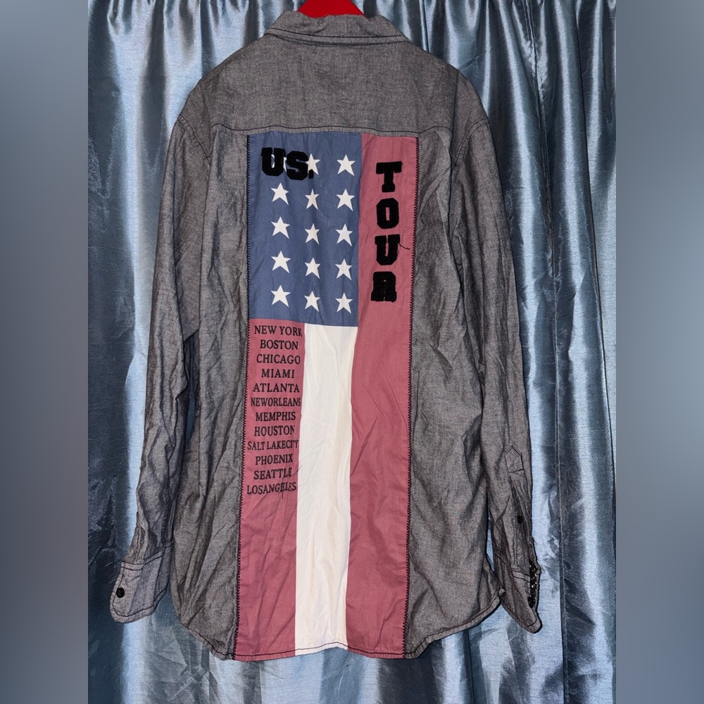 Men's Gray and Red US Tour Casual Button Down Shirt